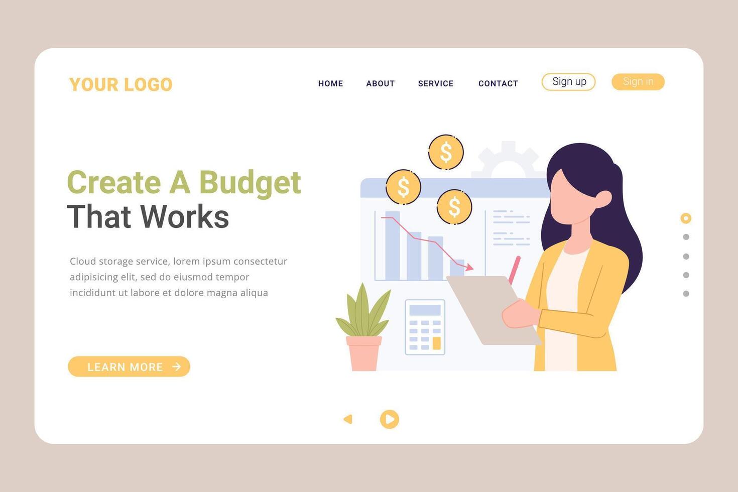 Financial budget planning service landing page. Easy to edit and customize vector