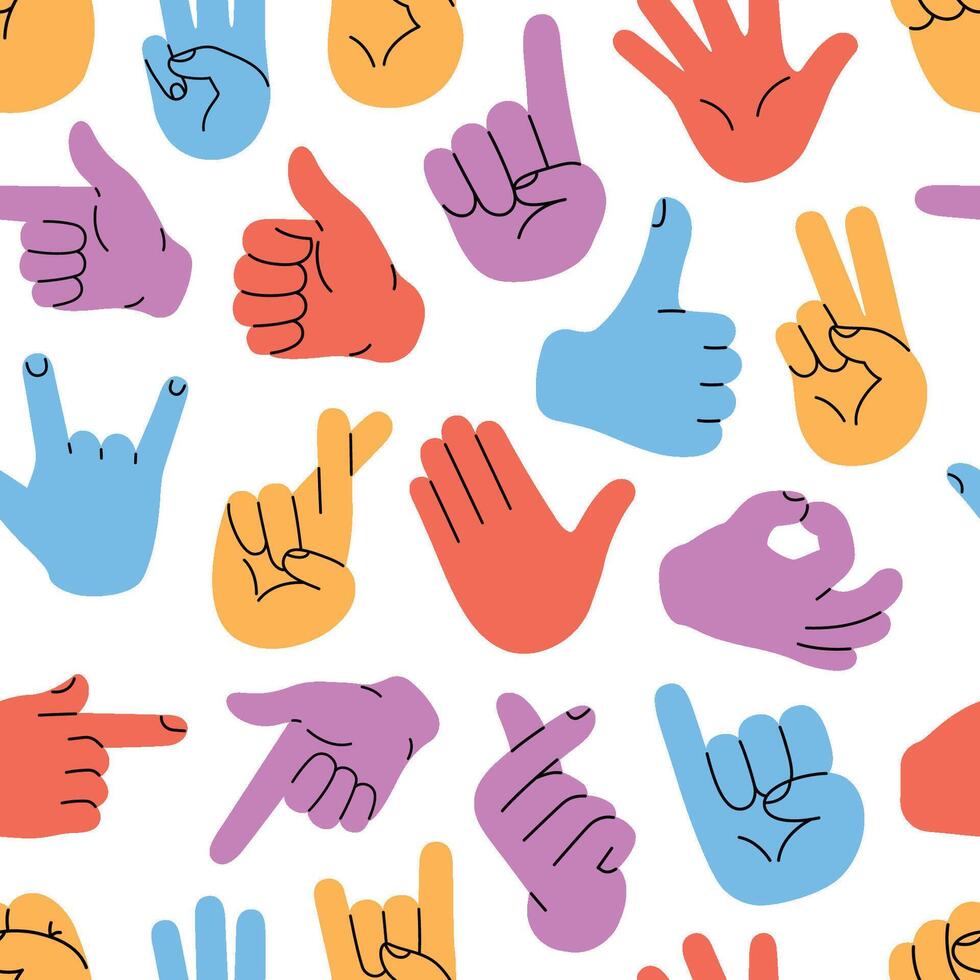 Colorful hand gesture seamless pattern illustration vector