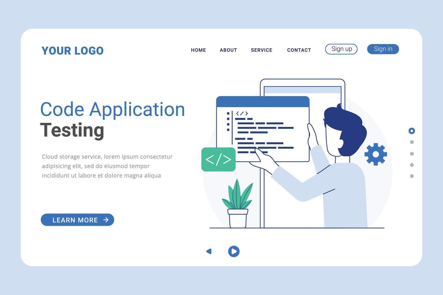 Landing page template for software developer service and programmer. Easy to edit and customize vector