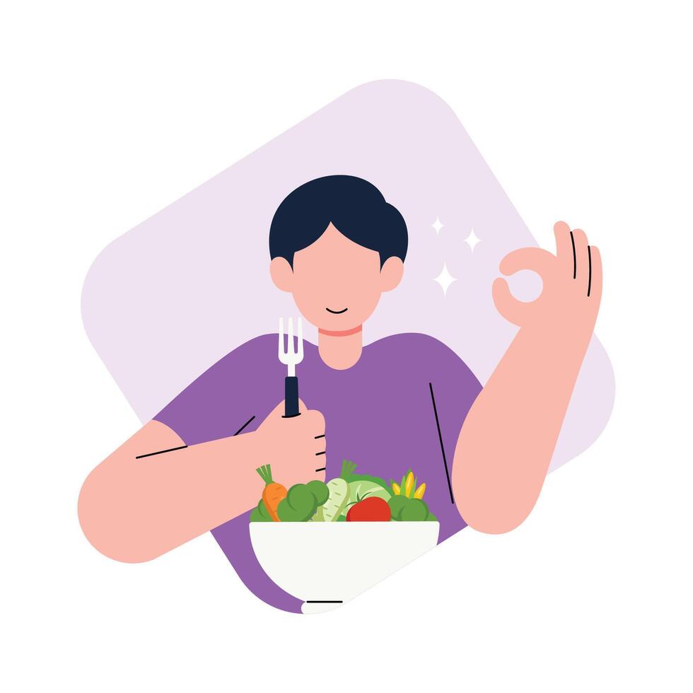 Healthy Lifestyle by Consuming vegetables. Man eating vegetables for a healthy and balanced diet vector