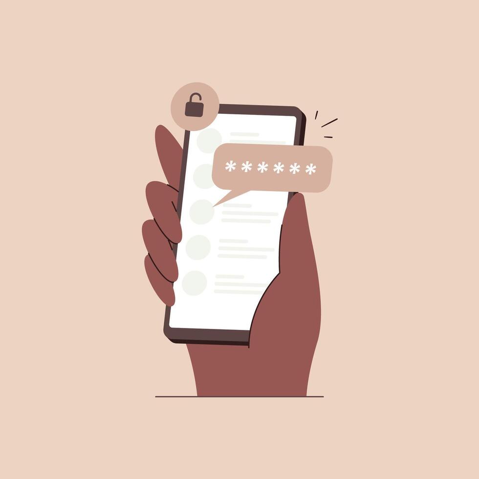 Mobile Identity Verification. Hand holding a smartphone displaying a password or PIN entry screen vector