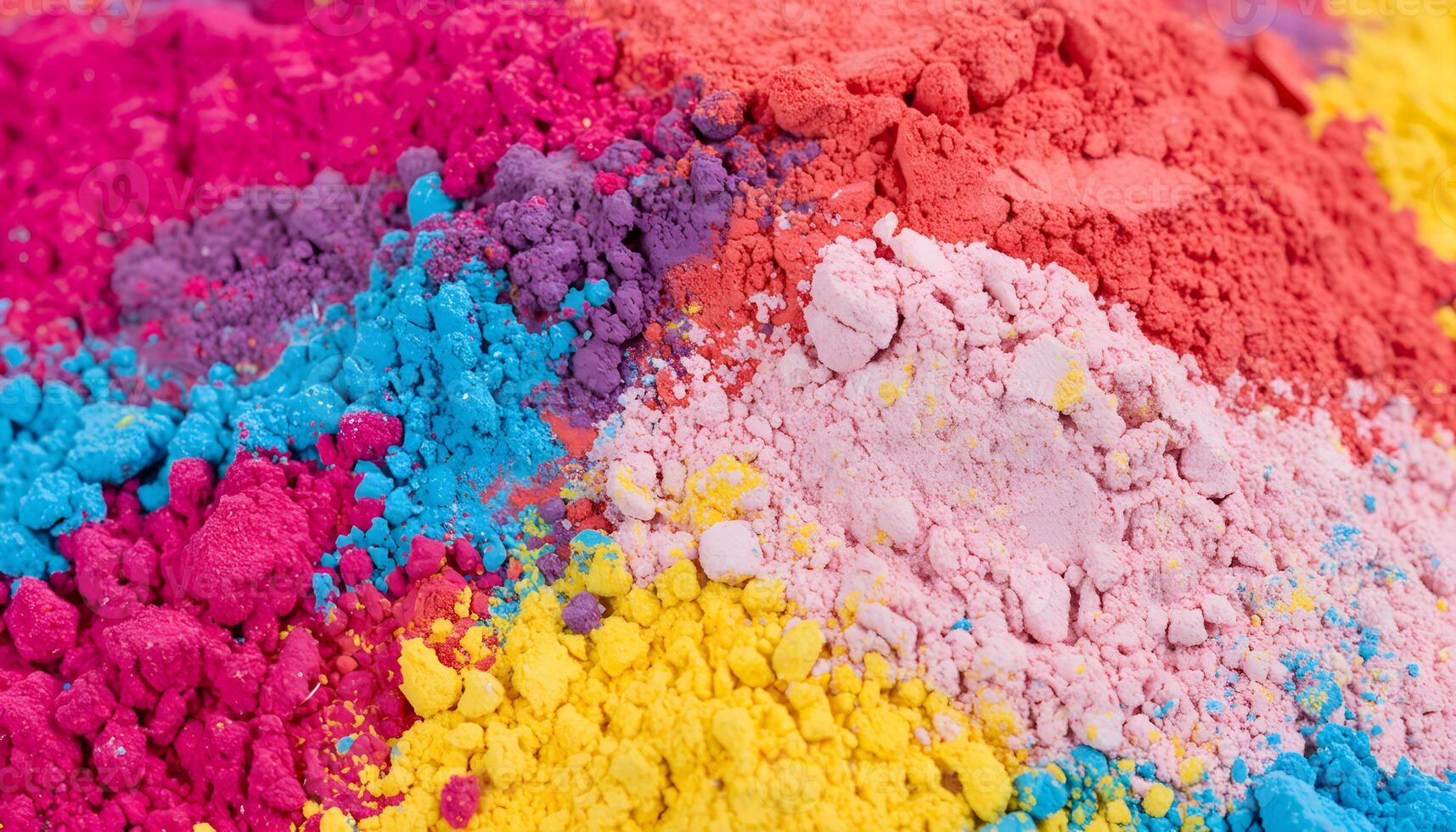 Colorful powdered pigments in bright shades of pink purple blue yellow and red creating artistic composition photo
