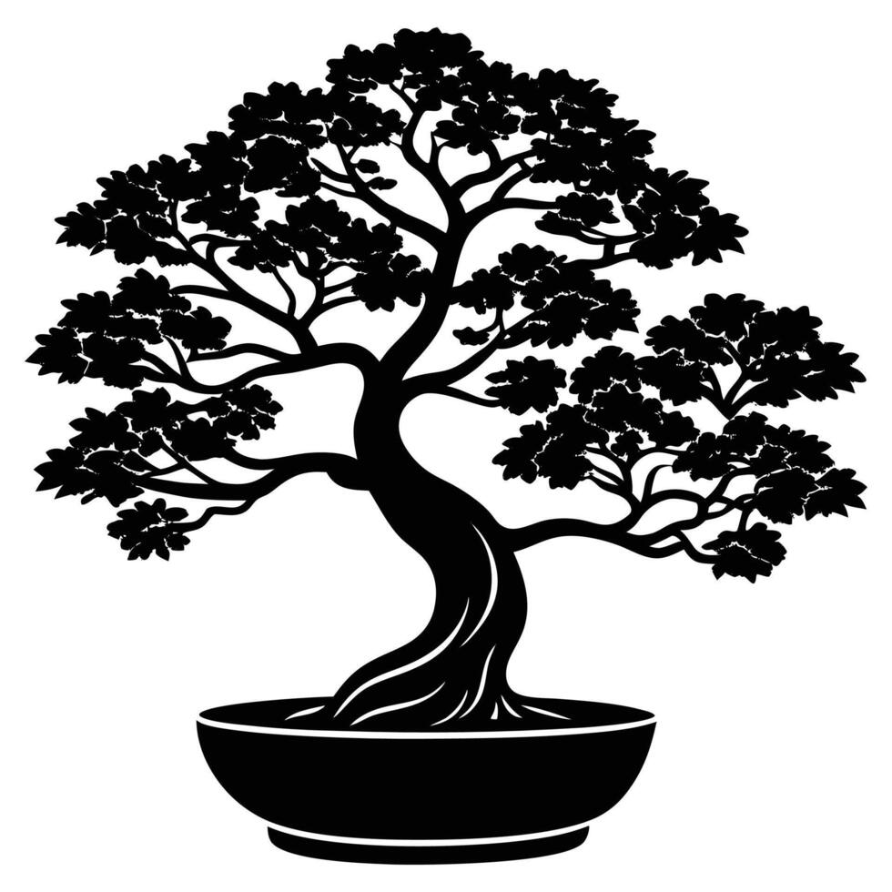 Tree Bonsai Silhouette on white background vector