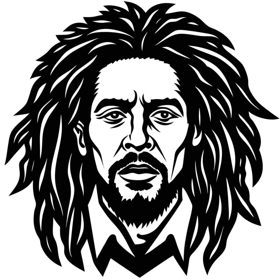 Silhouette of Face of reggae singer isolated on white background vector