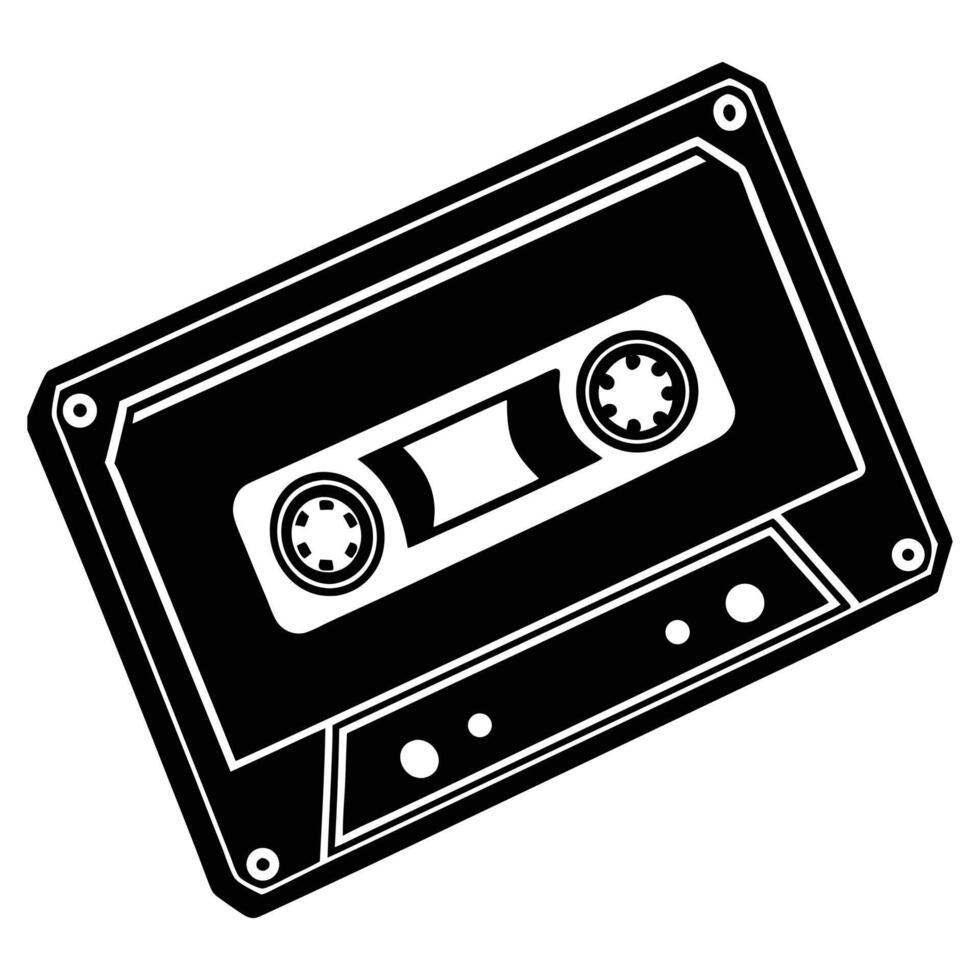 Retro Cassette Tape silhouette on white background vector