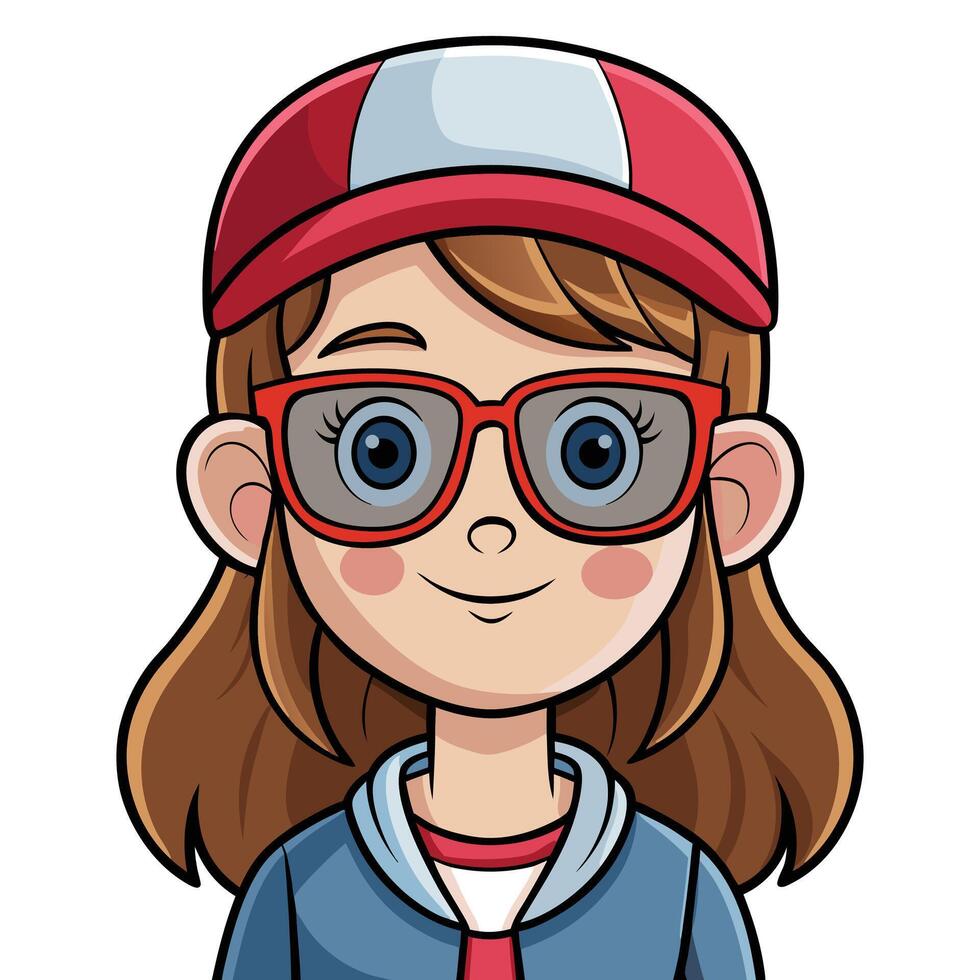 Girl wearing glasses and caphead cartoon on white background vector
