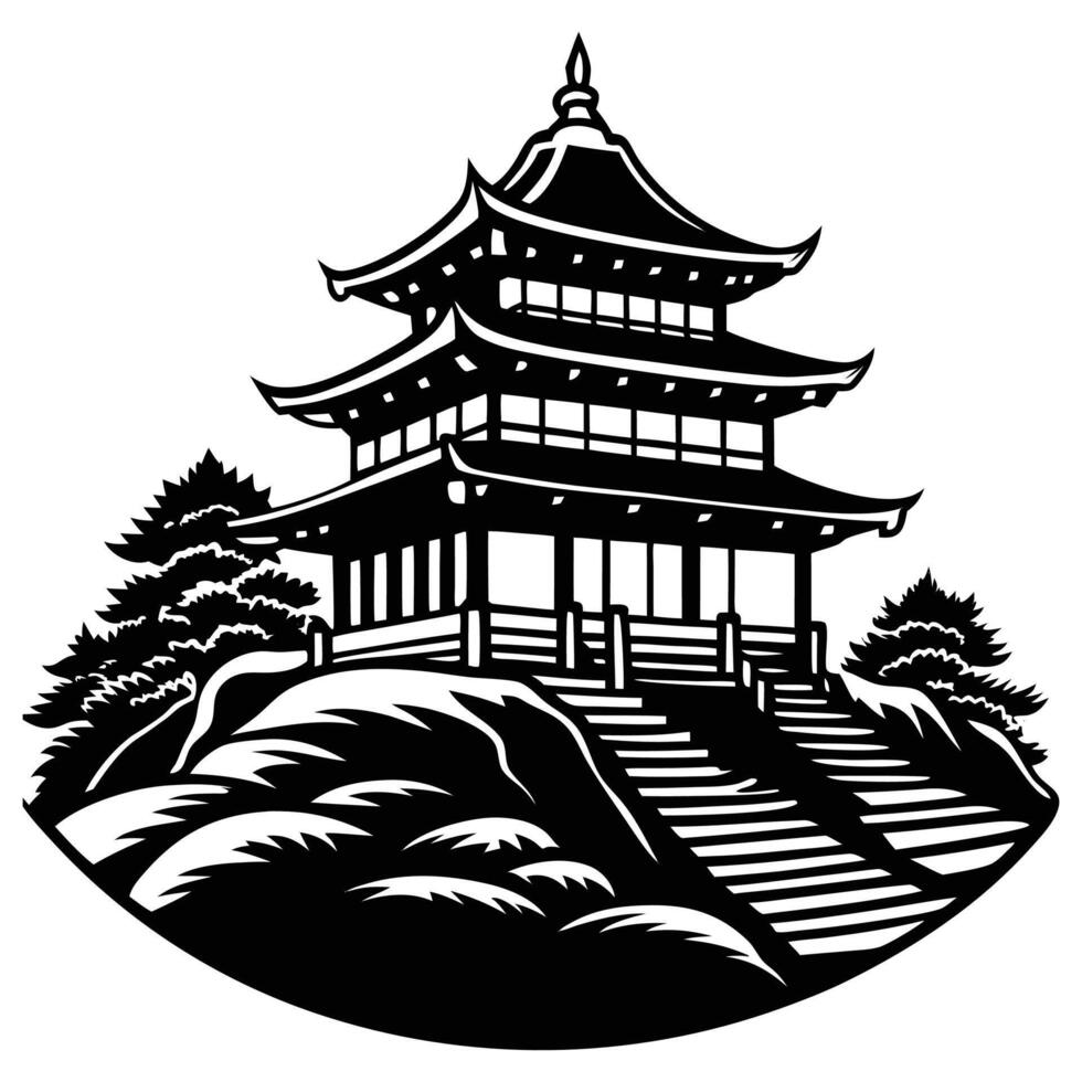 Japanese temple on a hill on white background vector