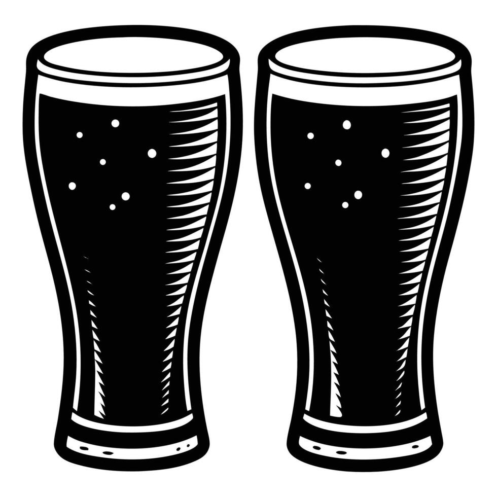 Two pints of beer silhouette isolated on white background vector