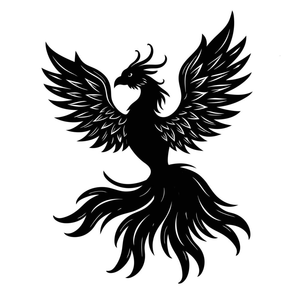 Hand drawn phoenix silhouette on white background vector