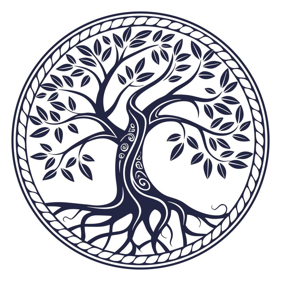 Tree of Life stamp seal logo design on white background vector