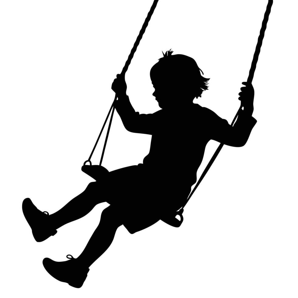 Silhouette of a Child Swinging in the Air on white background vector