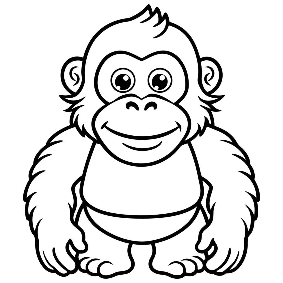 Outline of cute cartoon orangutan vector