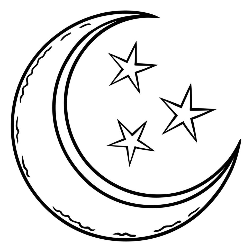 Hand drawn crescent moon coloring page on white background vector