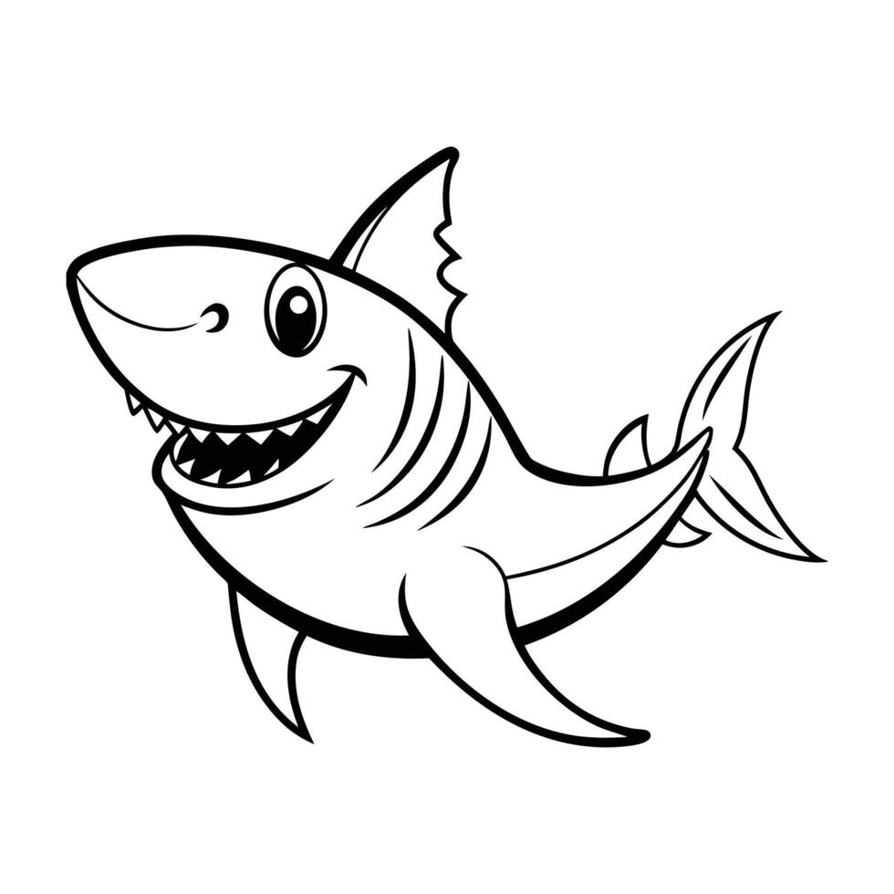 Black and white Cute cartoon Shark simple mascot on white background vector