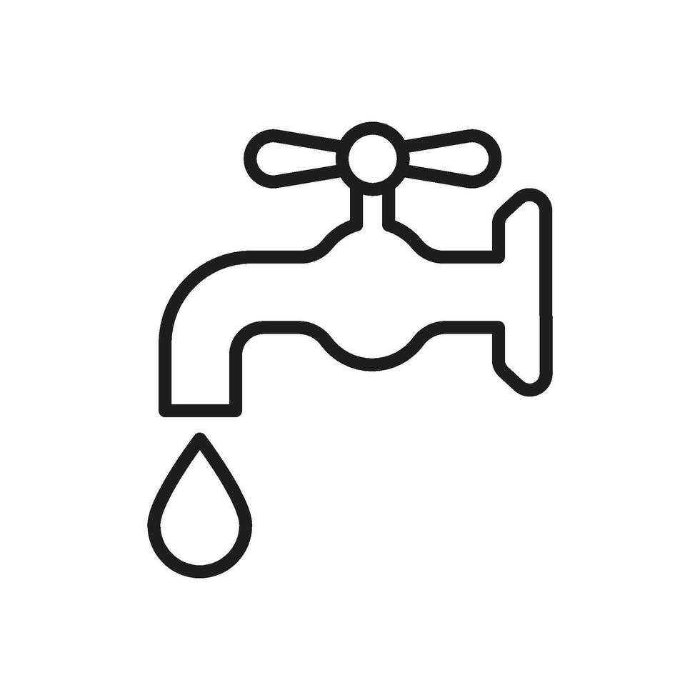 Water Faucet With Drip Line Icon. Water Conservation, Plumbing, And Resource Management Outline Symbol. Environmental Awareness. Editable Stroke. Isolated Illustration vector