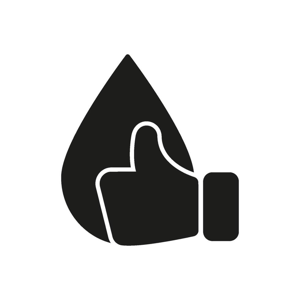 Thumb Up With Water Drop Solid Icon. Water Quality Approval, Hydration, And Sustainability Silhouette Symbol. Environmental Health Promotion. Isolated Illustration vector