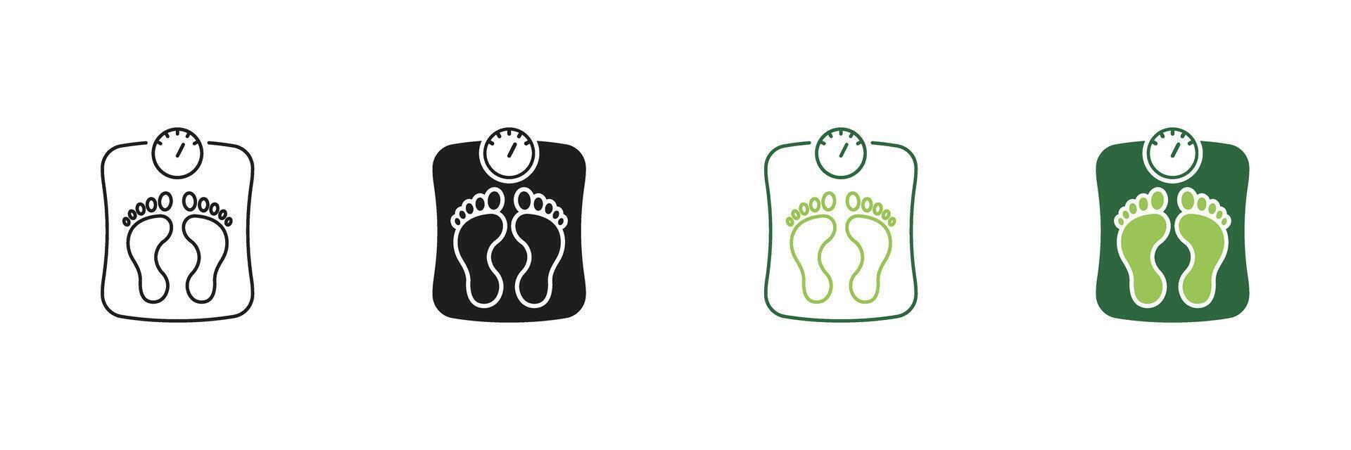 Weighing Scale Line and Silhouette Icon Set. Weight Control And Monitoring. Slimming, Fitness, Diet, And Health Tracking. Editable Stroke. Isolated Illustration vector