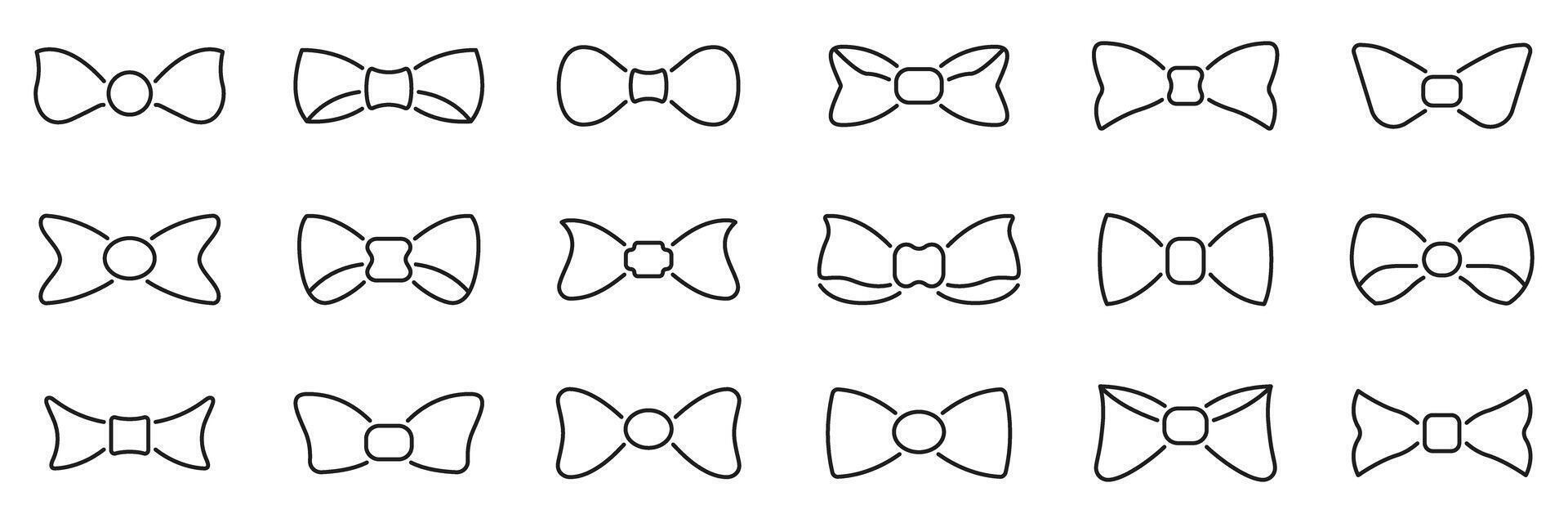 Bow Tie Outline Icon Set. Fashion Accessory, Formal Wear, And Style Symbol Collection. Various Bow Tie Designs For Elegant And Classic Attire. Editable Stroke. Isolated Illustration vector