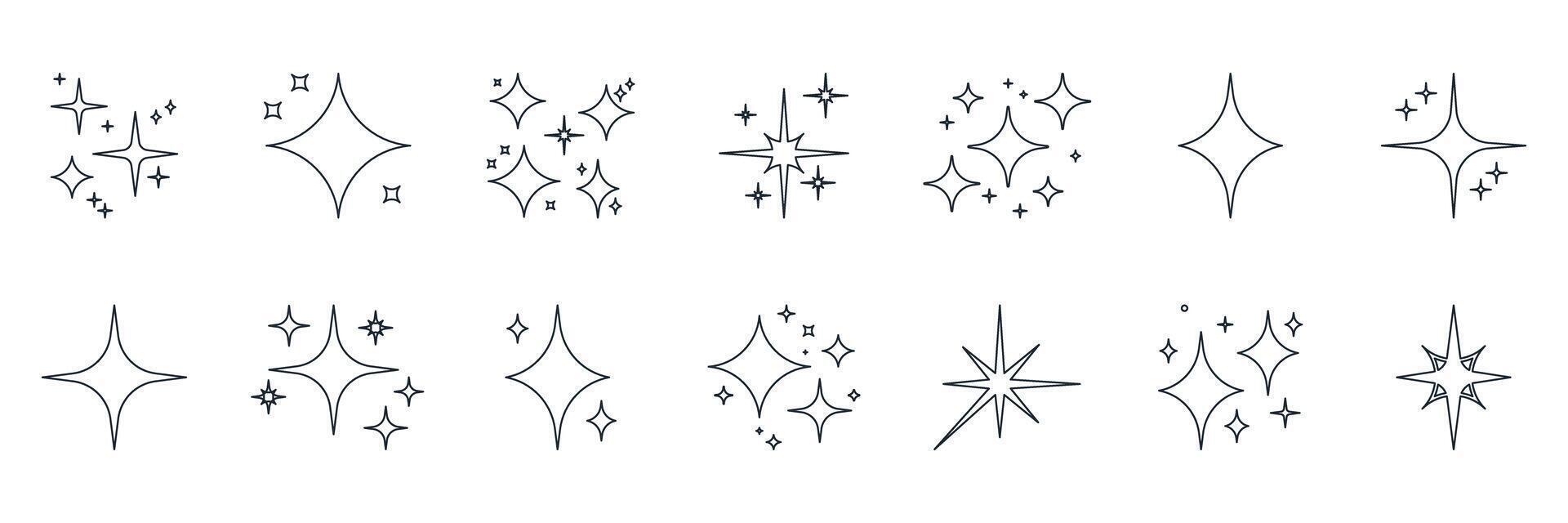 Star Sparkle Line Icon Set. Glimmer And Twinkle Outline Symbol Collection. Editable Stroke. Isolated Illustration vector