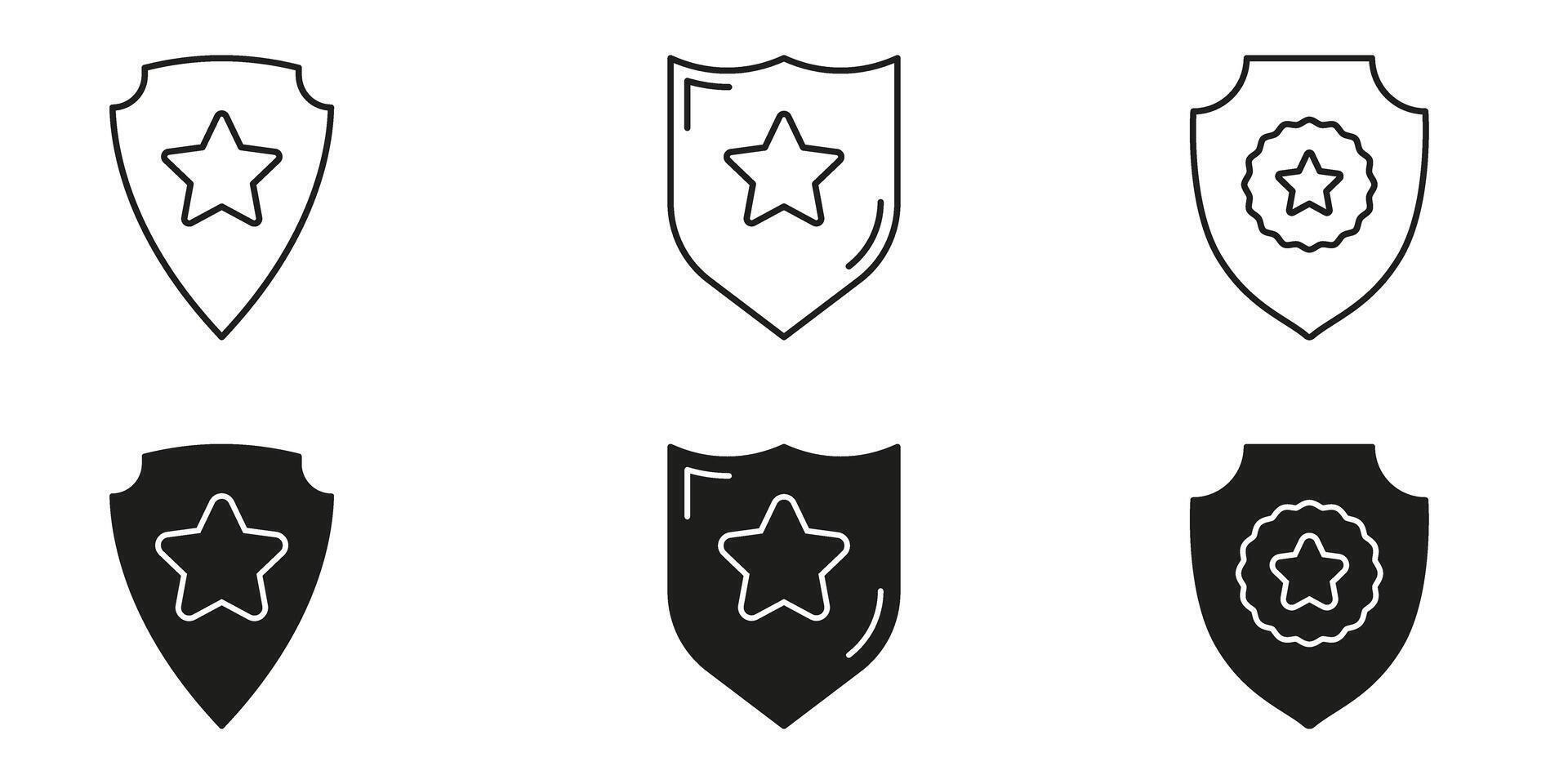 Shield With Star Icon Set. Security, Protection, And Achievement Symbol Collection. Defense And Honor Representation. Isolated Illustration vector