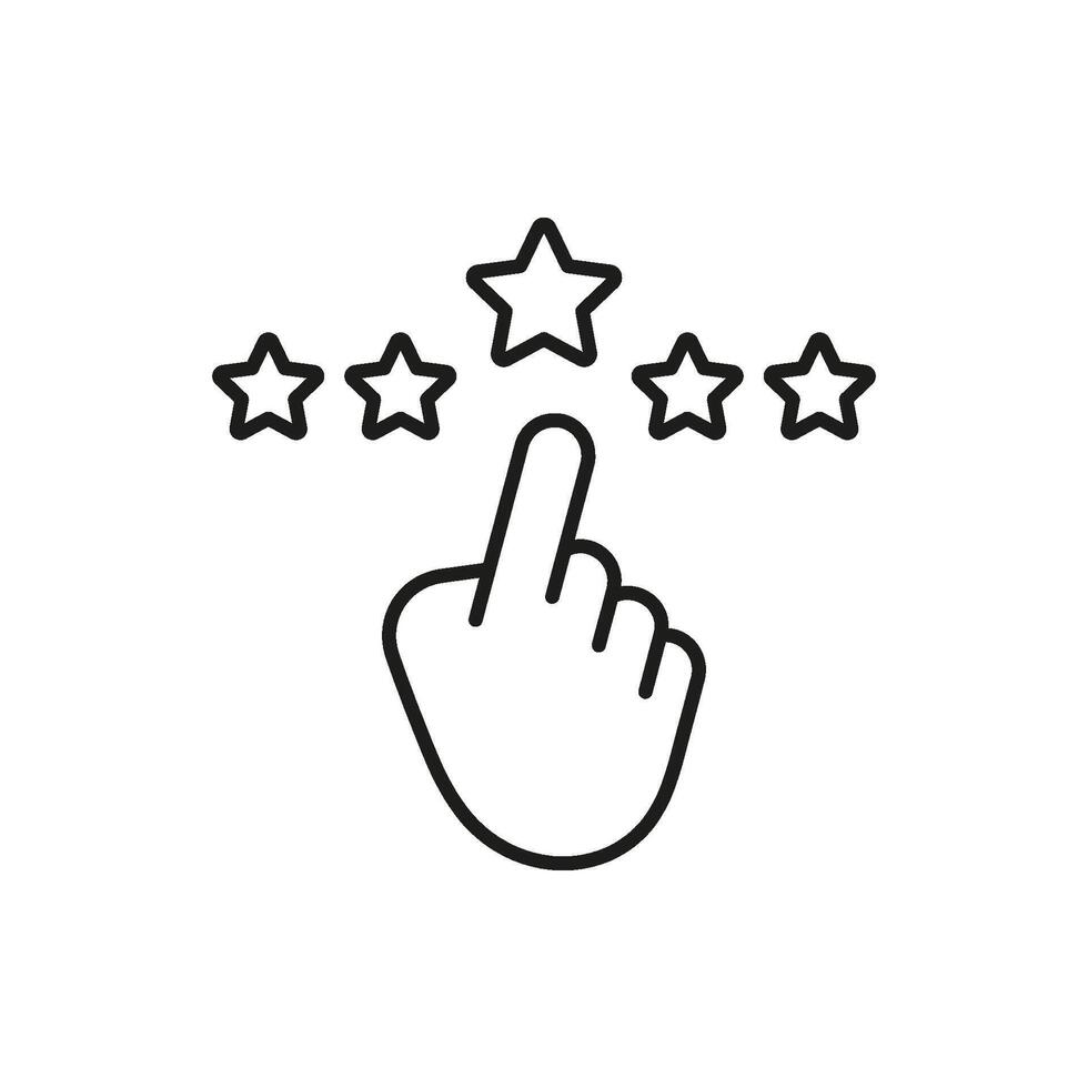 Hand Selecting Star Rating Line Icon. Customer Feedback, Review, And Satisfaction Evaluation Outline Symbol. User Experience And Quality Assessment. Editable Stroke. Isolated Illustration vector