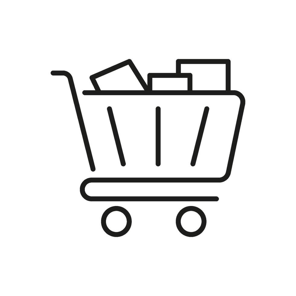 Shopping Cart With Boxes Line Icon. E-Commerce, Online Shopping, And Retail Purchase Outline Symbol. Consumer Goods And Marketplace Concept. Editable Stroke. Isolated Illustration vector