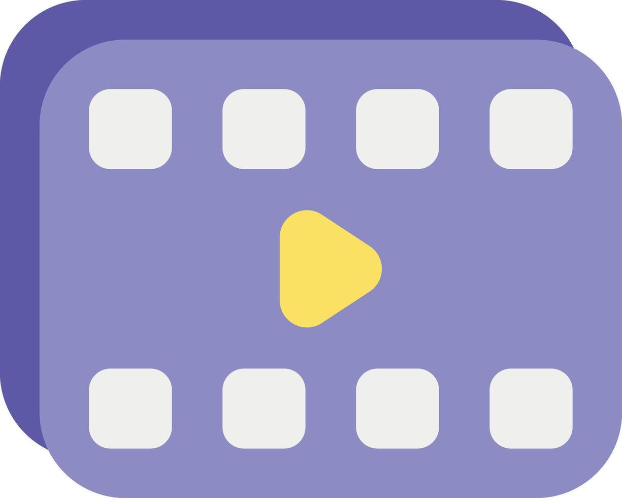 a purple square with yellow and white play button vector