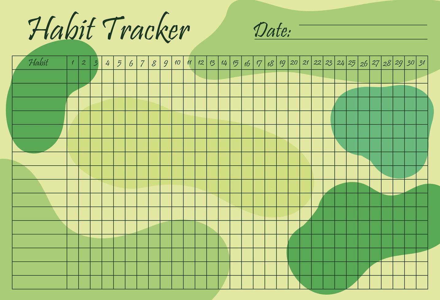 A green and white habit tracker with a green background vector