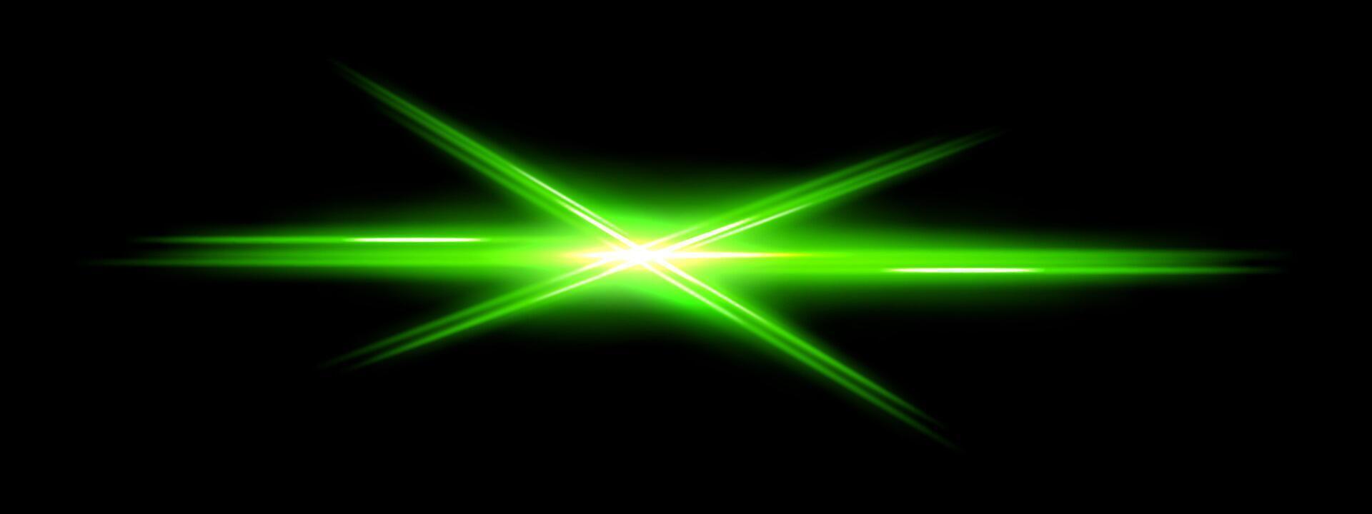 A green laser light on a black background vector