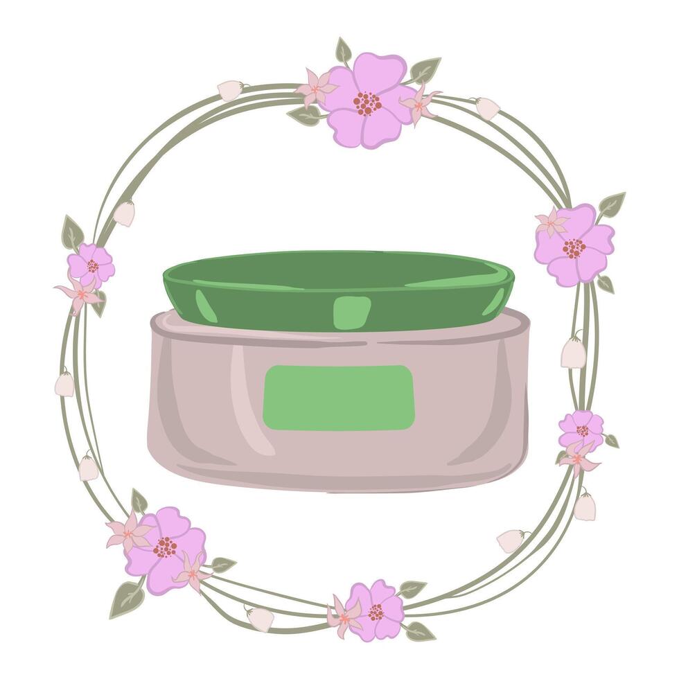 A jar of cream with flowers in the center vector
