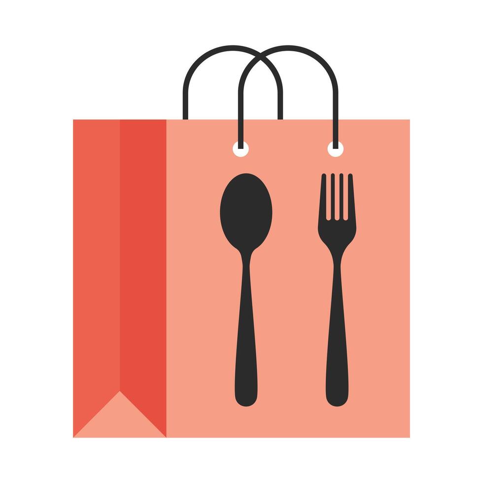 A shopping bag with a fork and spoon vector