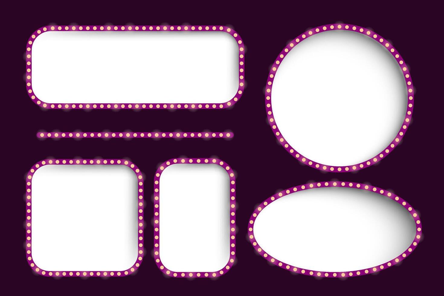 A set of four oval frames with lights on a purple background vector