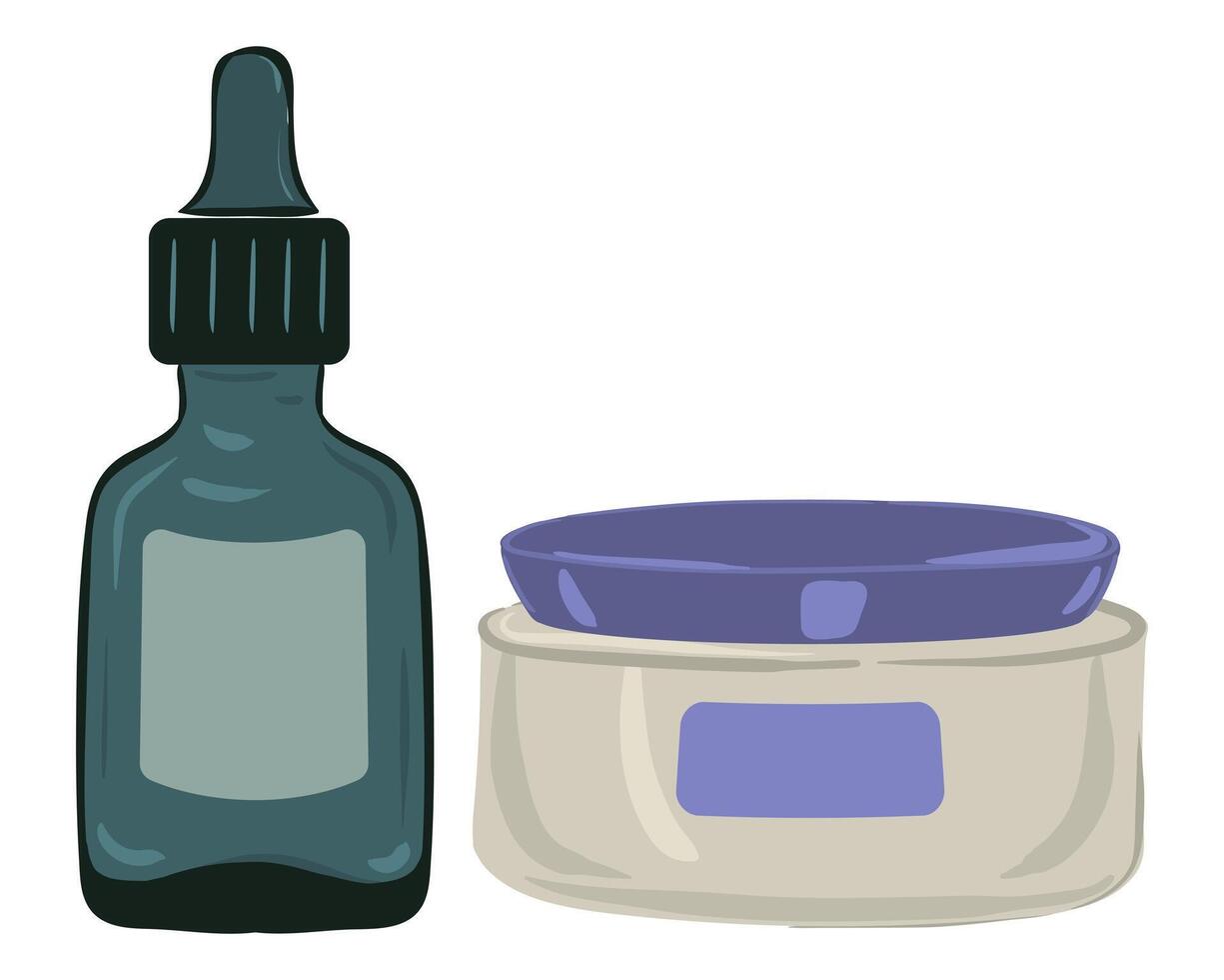 A jar of cream and a bottle of liquid vector