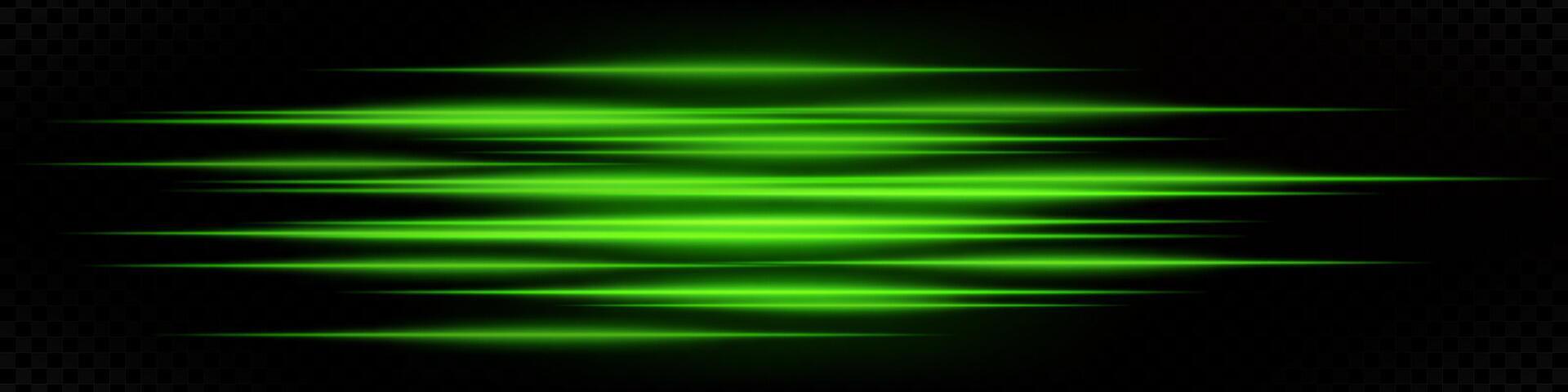 Green glowing light waves on black background vector
