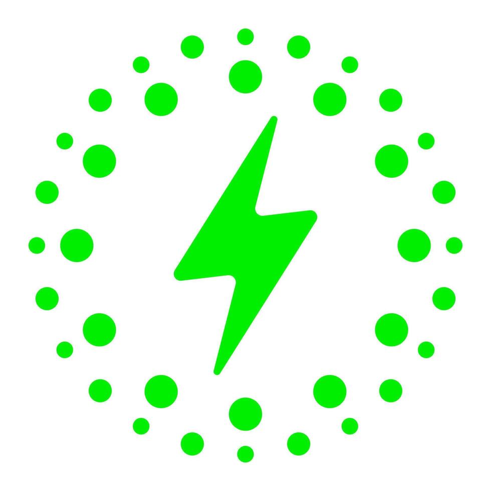 A green lightning bolt in a circle with dots vector