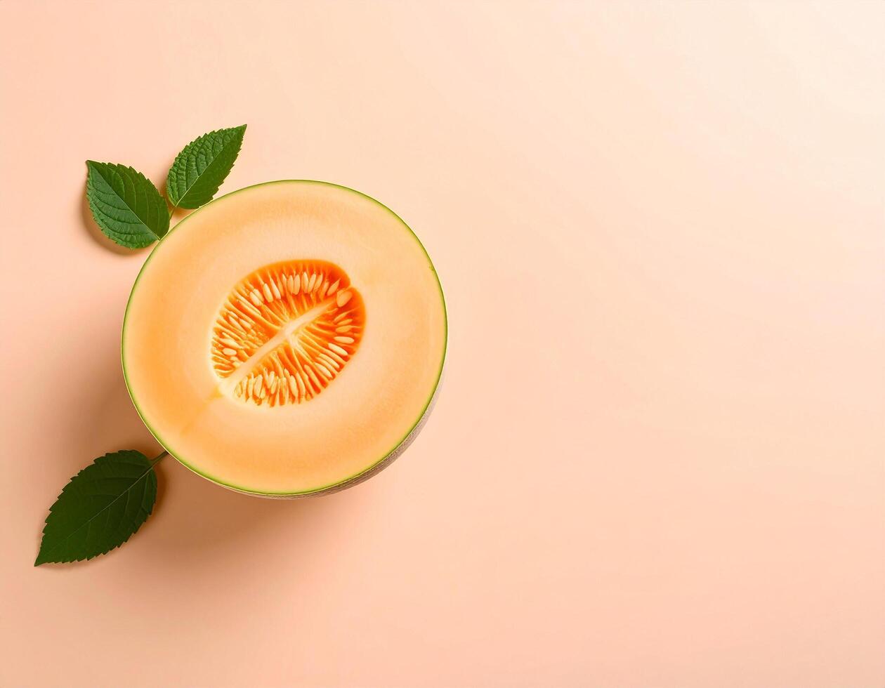Half of fresh melon on melon color background photo