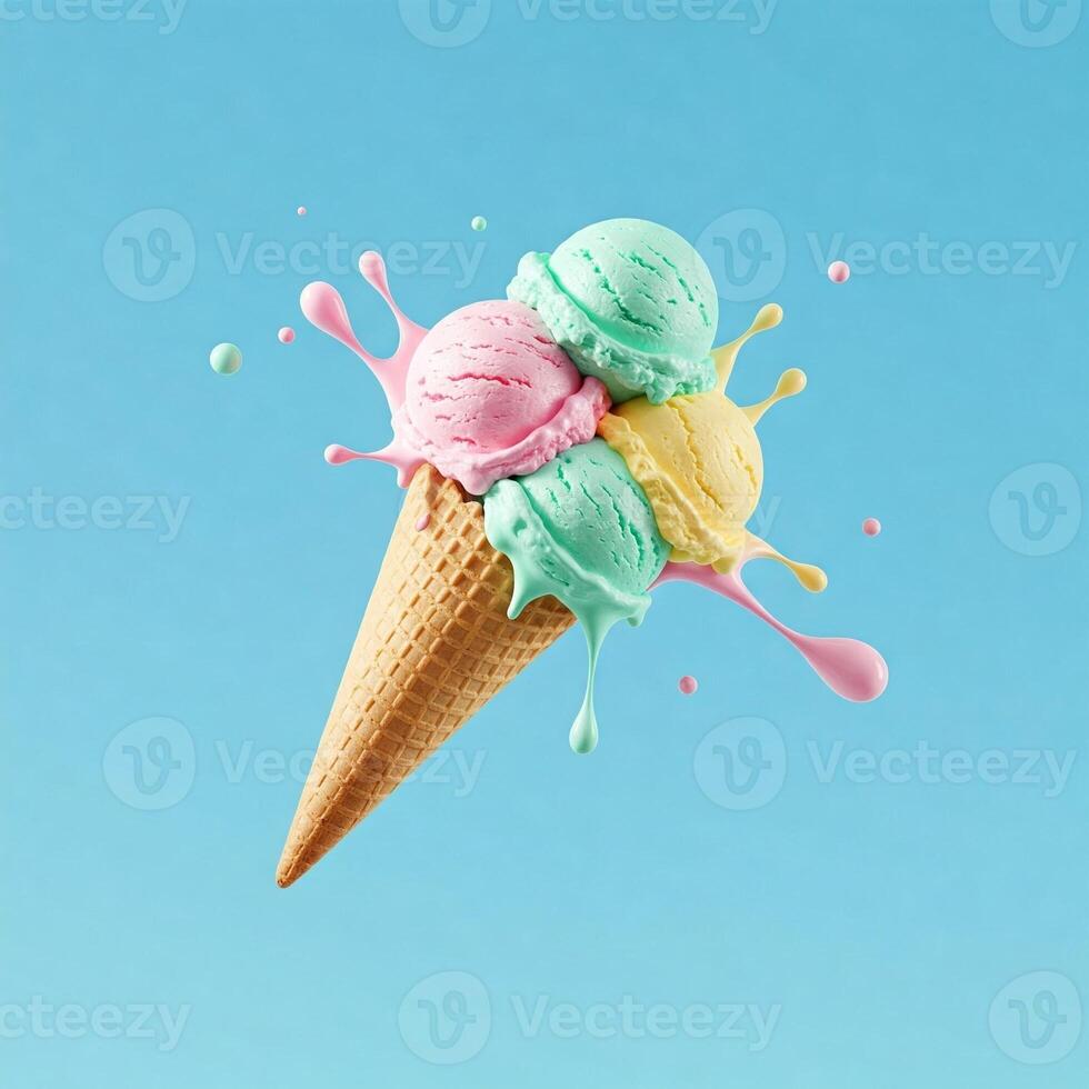 Surreal image of a flying colorful ice cream photo