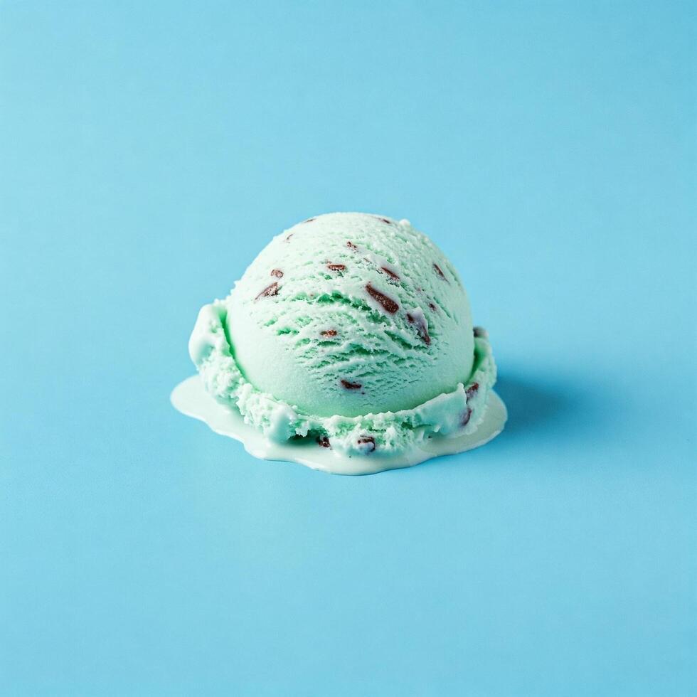 Melting ice cream on blue background photo
