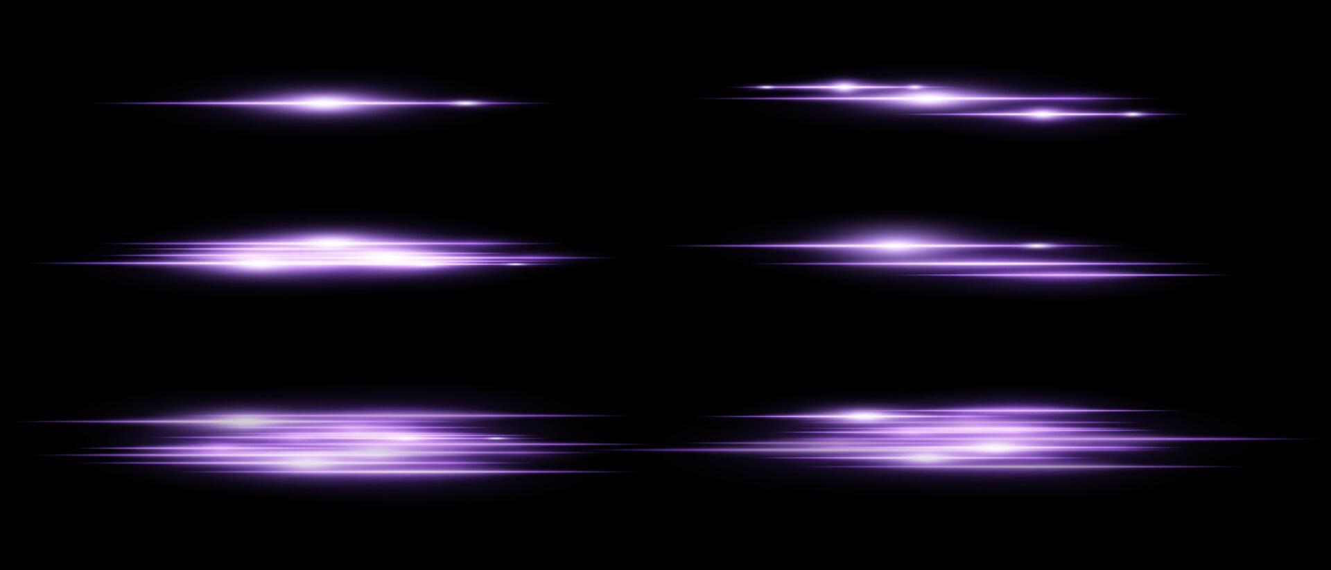 A set of four purple light rays on a black background vector