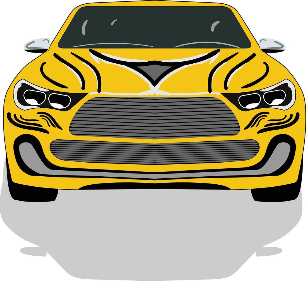 Yellow Sports Car Front View with Bold Stylized Design vector