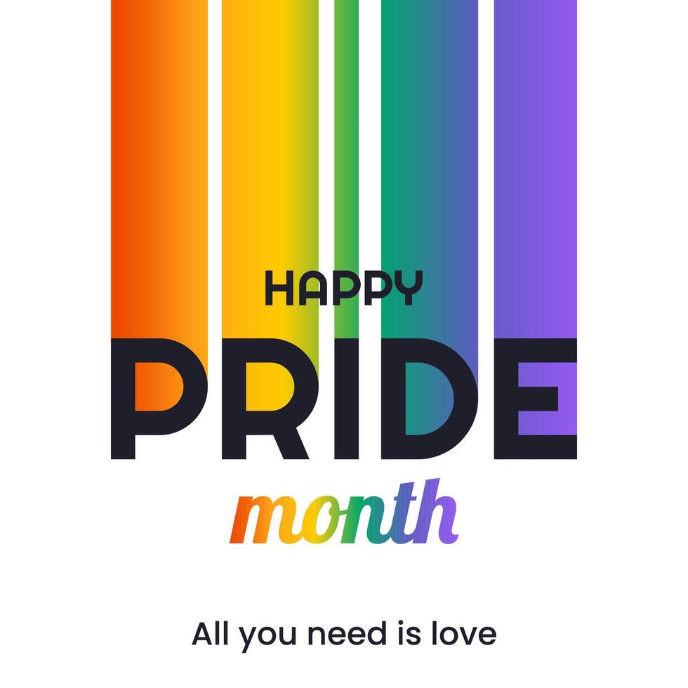Happy Pride Month. Square festive template for social media posts, banners, backgrounds. LGBTQ. Simple card with rainbow on white for festival parades, parties, and social events. vector