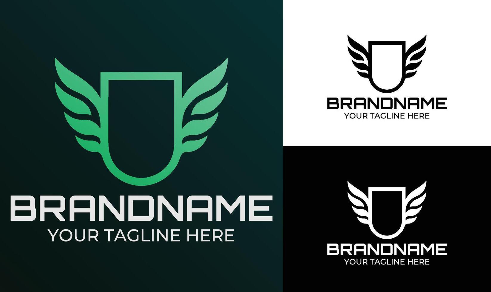 Modern winged shield logo design template for sports team tech company or secure brand identity vector