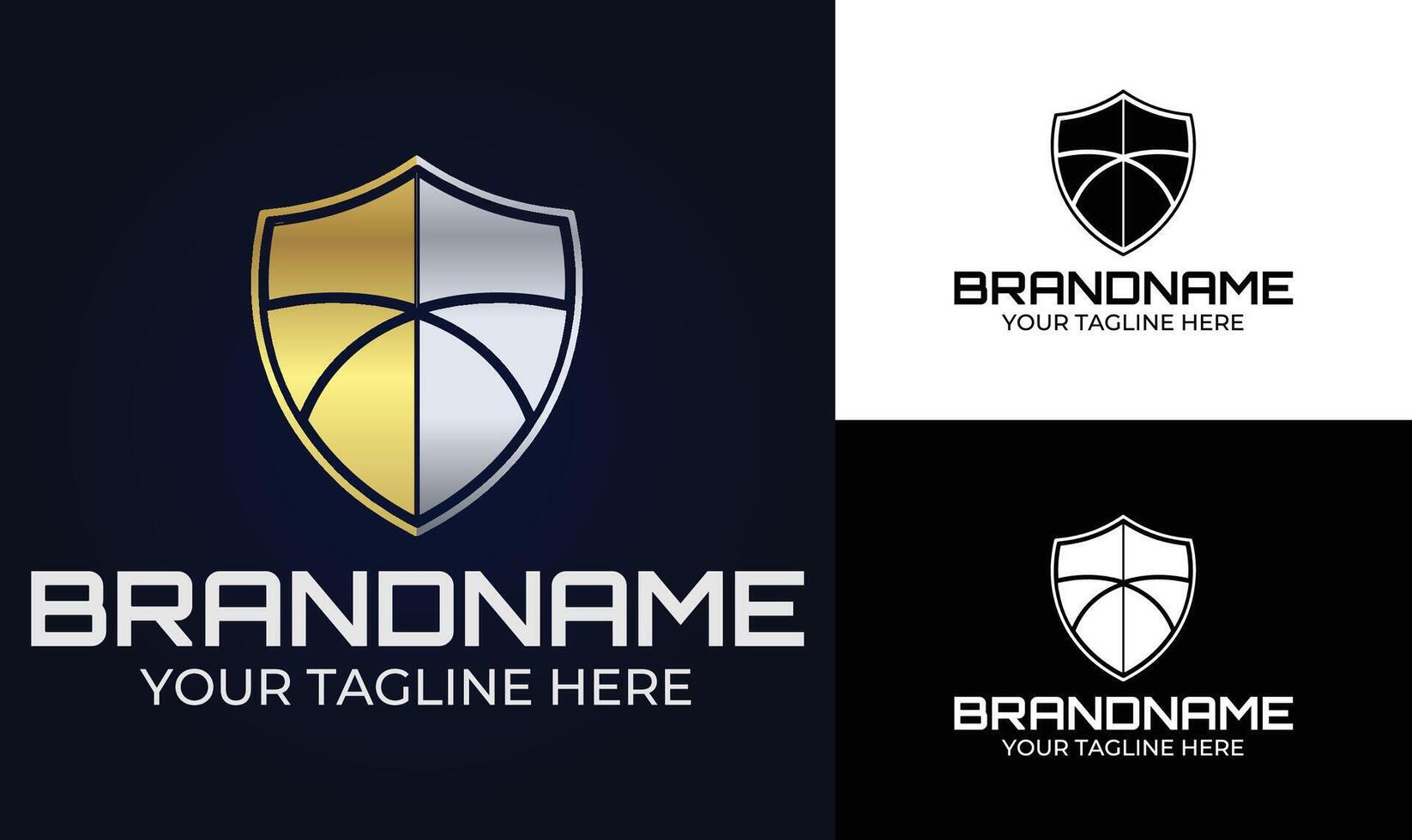 Gold and silver shield logo design template for finance brand luxury security firm or premium tech identity vector