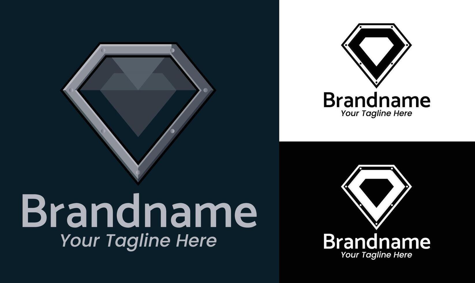 Diamond metal shield logo design template for luxury brand jewelry store or industrial tech identity vector