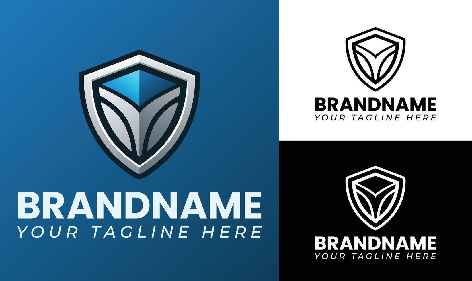 3D tech shield logo design template for software company cybersecurity brand or digital protection identity vector