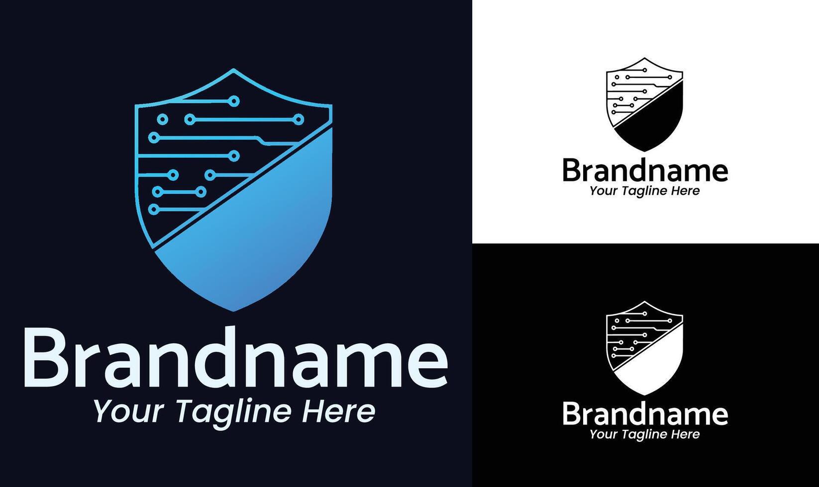 Modern tech shield logo design template for cybersecurity brand digital protection or IT company identity vector
