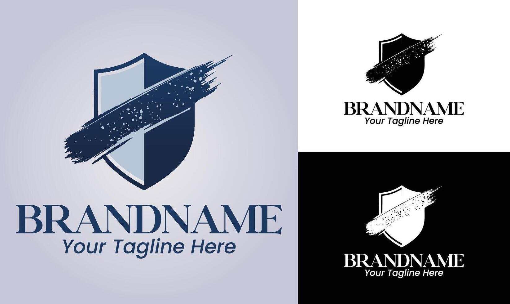 Grunge shield logo design template for creative brand clothing business or urban protection identity vector