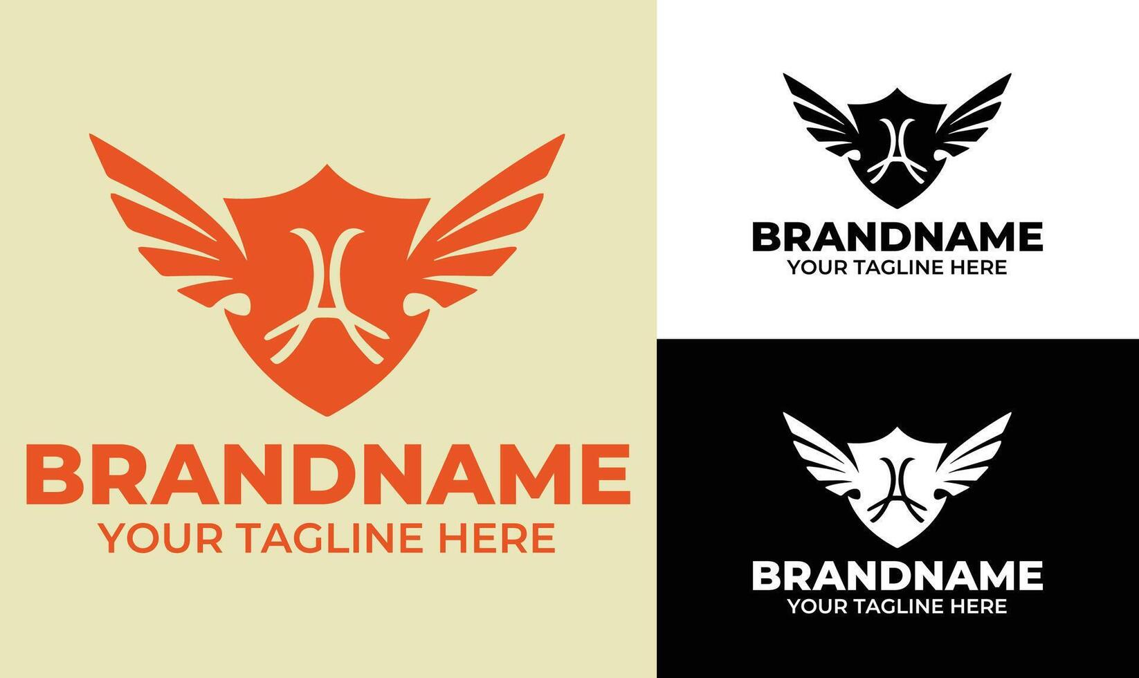 Winged shield logo design template for sports team aviation brand or futuristic security company vector