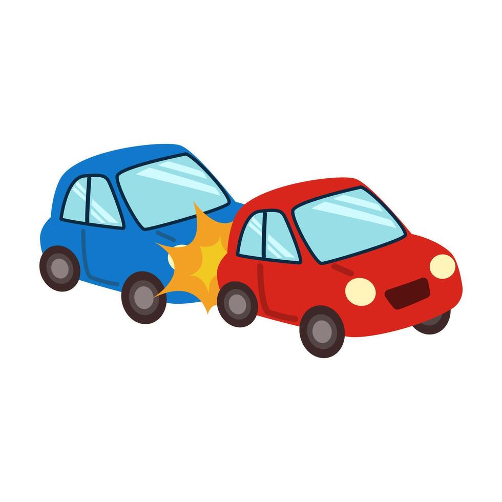 traffic accident. red car crash blue car on road vector