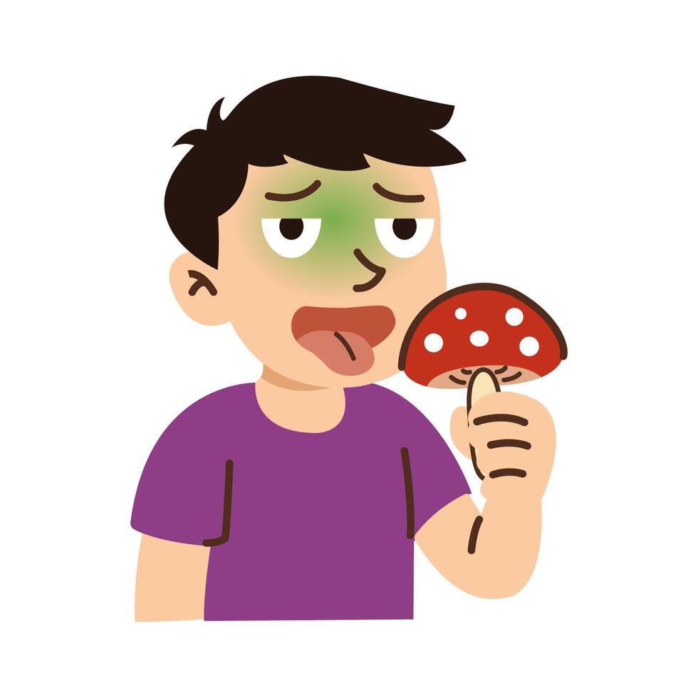 man eat poisonous mushroom. human eat poisonous mushroom. vector